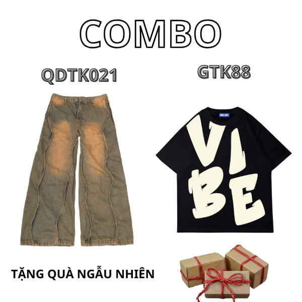 COMBO QUẦN QDTK021 (XÁM KEM) + ÁO GTK88 (ĐEN) - COMBO68